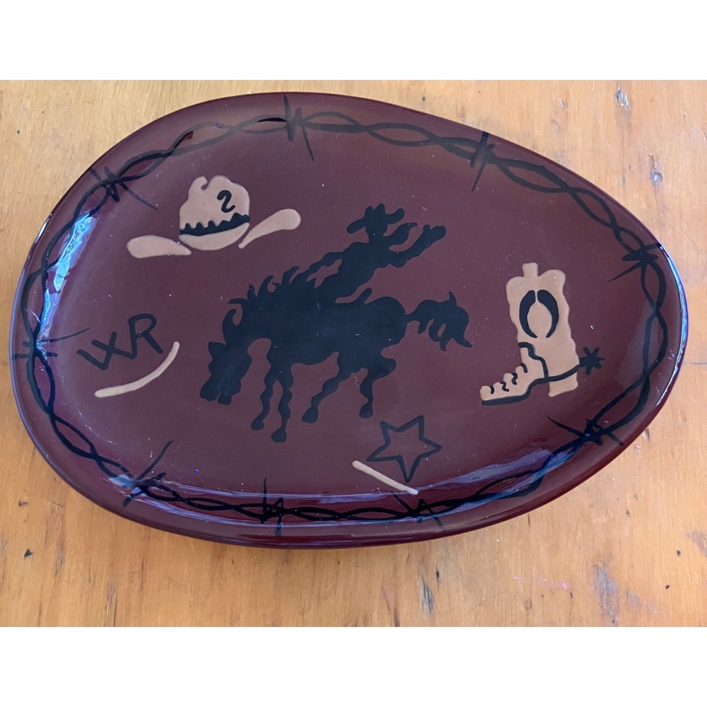 High Spirits Trinket Dish Brown Western Rodeo Bronco Barbed Wire